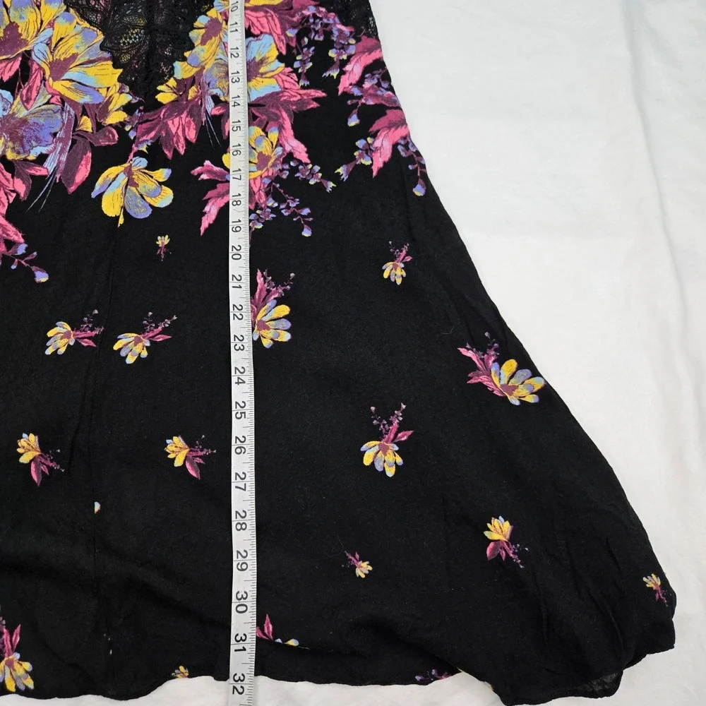 Intimately Free People Voile & Lace‎ Trapeze Slip Dress Black Floral Racerback S
